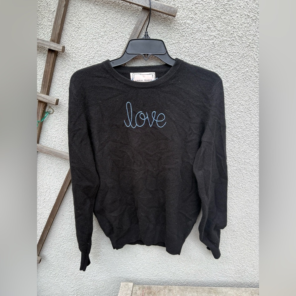 Black 'Love' Crew Neck Cashmere Lingua Franca Sweater 💙
